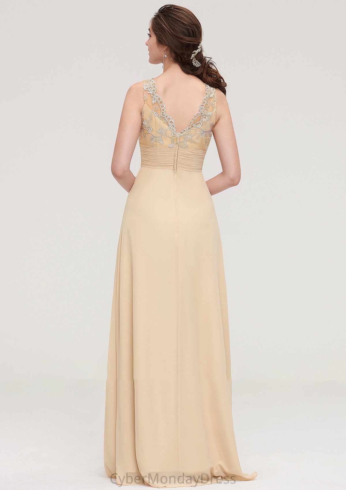 Sleeveless Halter Open Back Long/Floor-Length Sheath/Column Chiffon Bridesmaid Dresses With Pleated Lace Maliyah DTP0025451