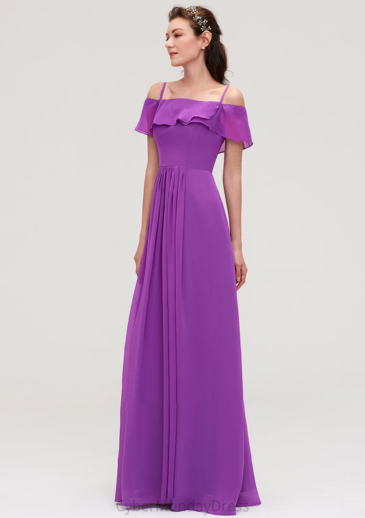 Sleeveless Off-the-Shoulder Chiffon A-line/Princess Long/Floor-Length Bridesmaid Dresseses With Ruffles Lynn DTP0025452