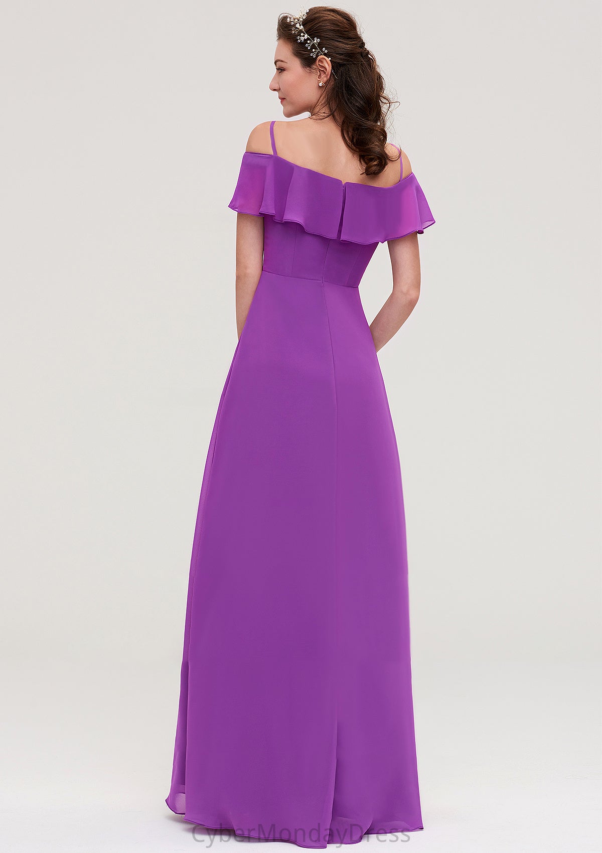 Sleeveless Off-the-Shoulder Chiffon A-line/Princess Long/Floor-Length Bridesmaid Dresseses With Ruffles Lynn DTP0025452