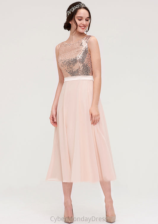 Sleeveless Bateau Chiffon A-line/Princess Bridesmaid Dresses With Sashes Sequins Louisa DTP0025454