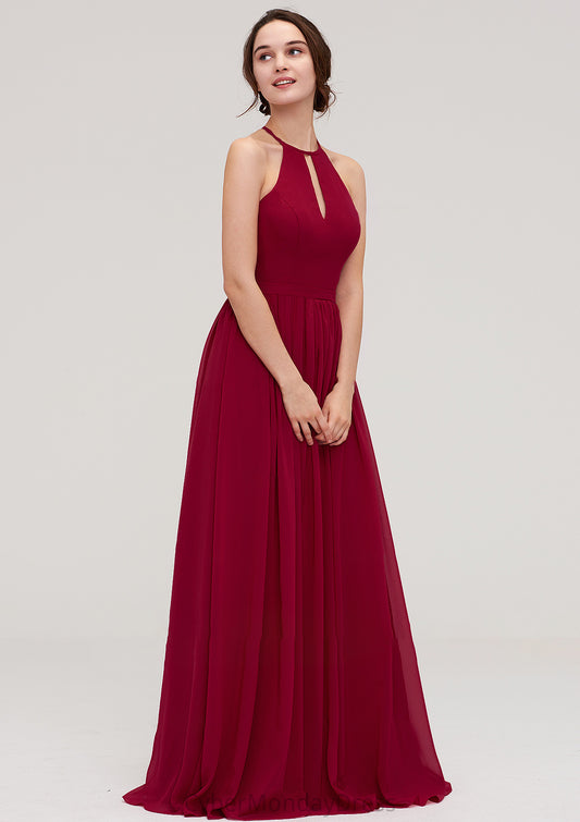 Scoop Neck Sleeveless A-line/Princess Long/Floor-Length Chiffon Bridesmaid Dresseses With Pleated Katherine DTP0025456