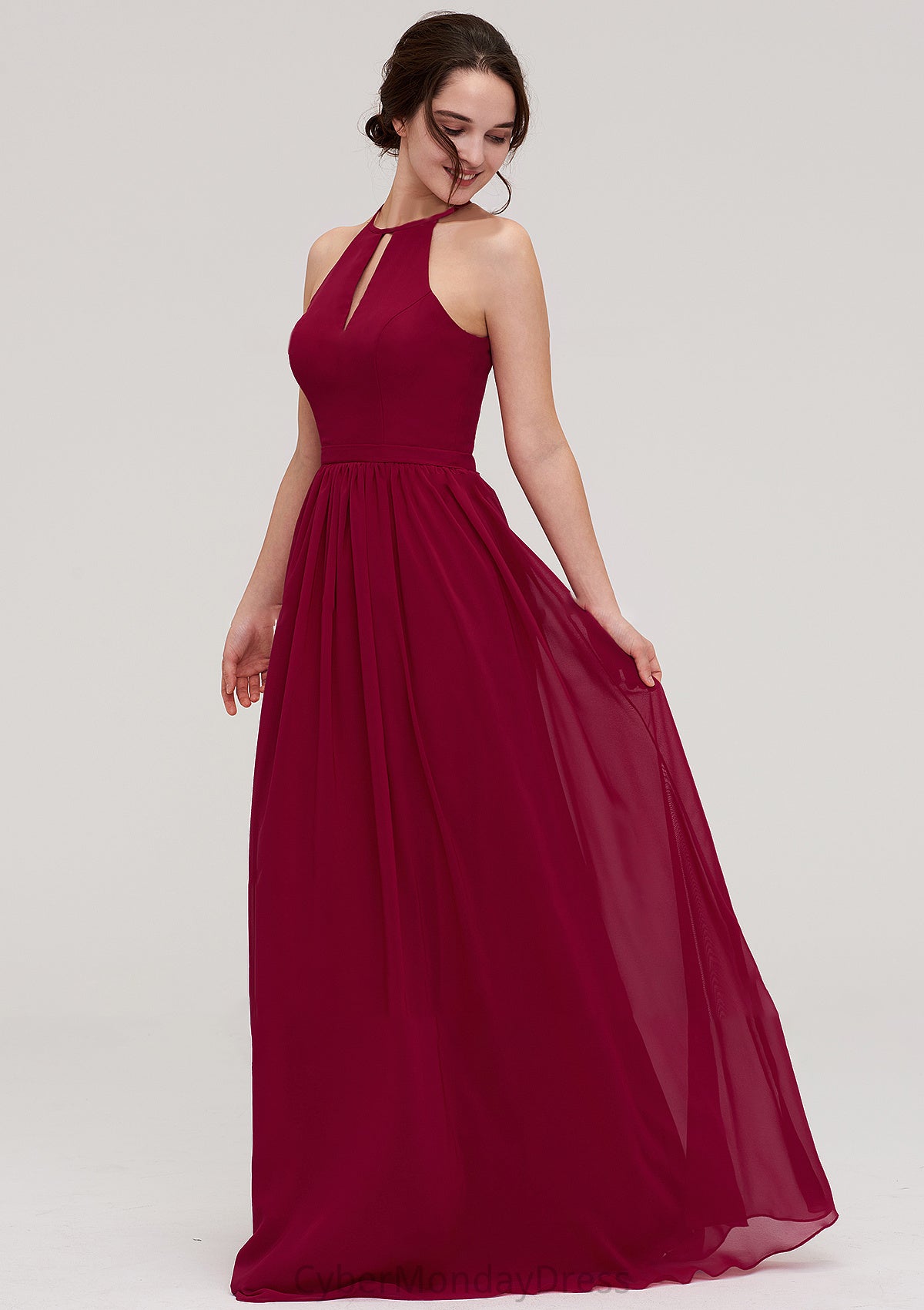 Scoop Neck Sleeveless A-line/Princess Long/Floor-Length Chiffon Bridesmaid Dresseses With Pleated Katherine DTP0025456