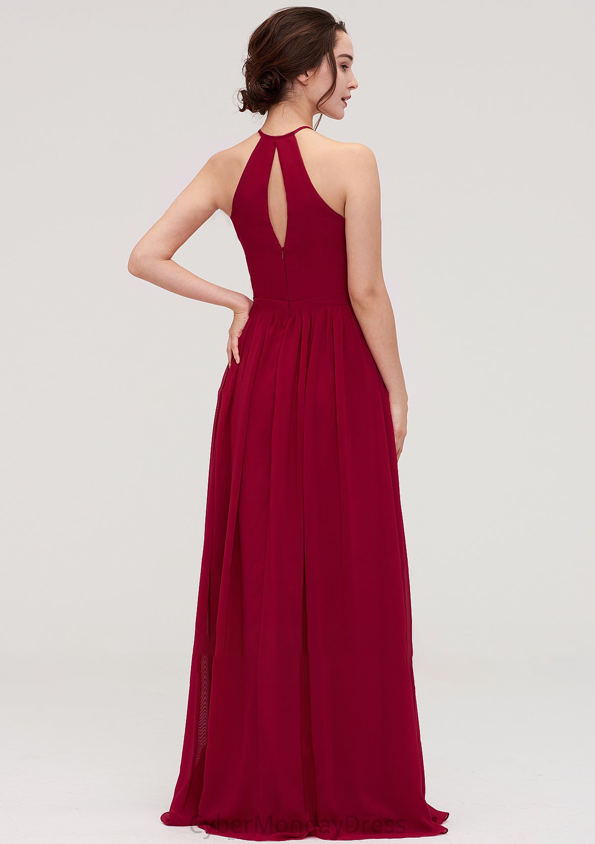 Scoop Neck Sleeveless A-line/Princess Long/Floor-Length Chiffon Bridesmaid Dresseses With Pleated Katherine DTP0025456