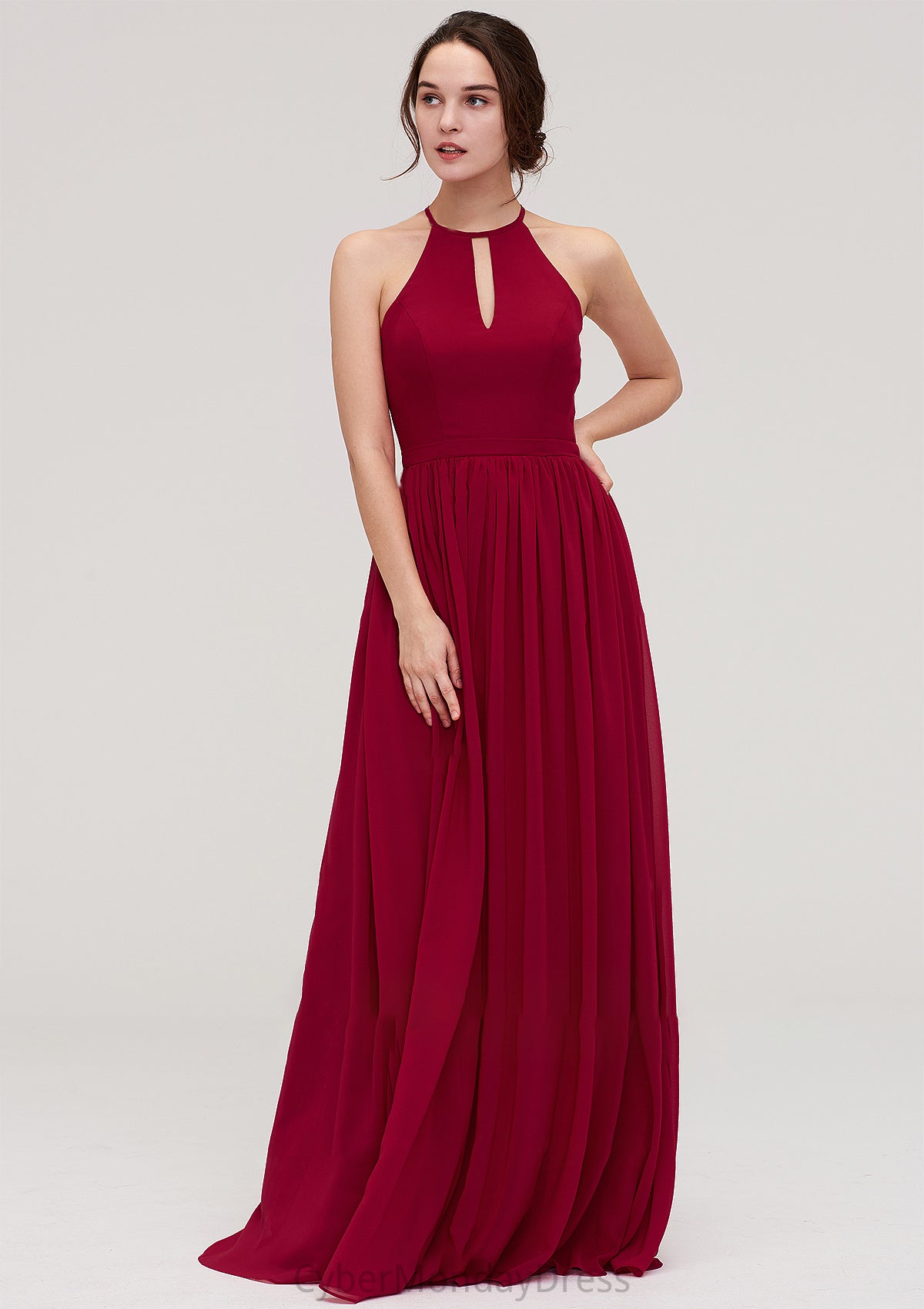 Scoop Neck Sleeveless A-line/Princess Long/Floor-Length Chiffon Bridesmaid Dresseses With Pleated Katherine DTP0025456