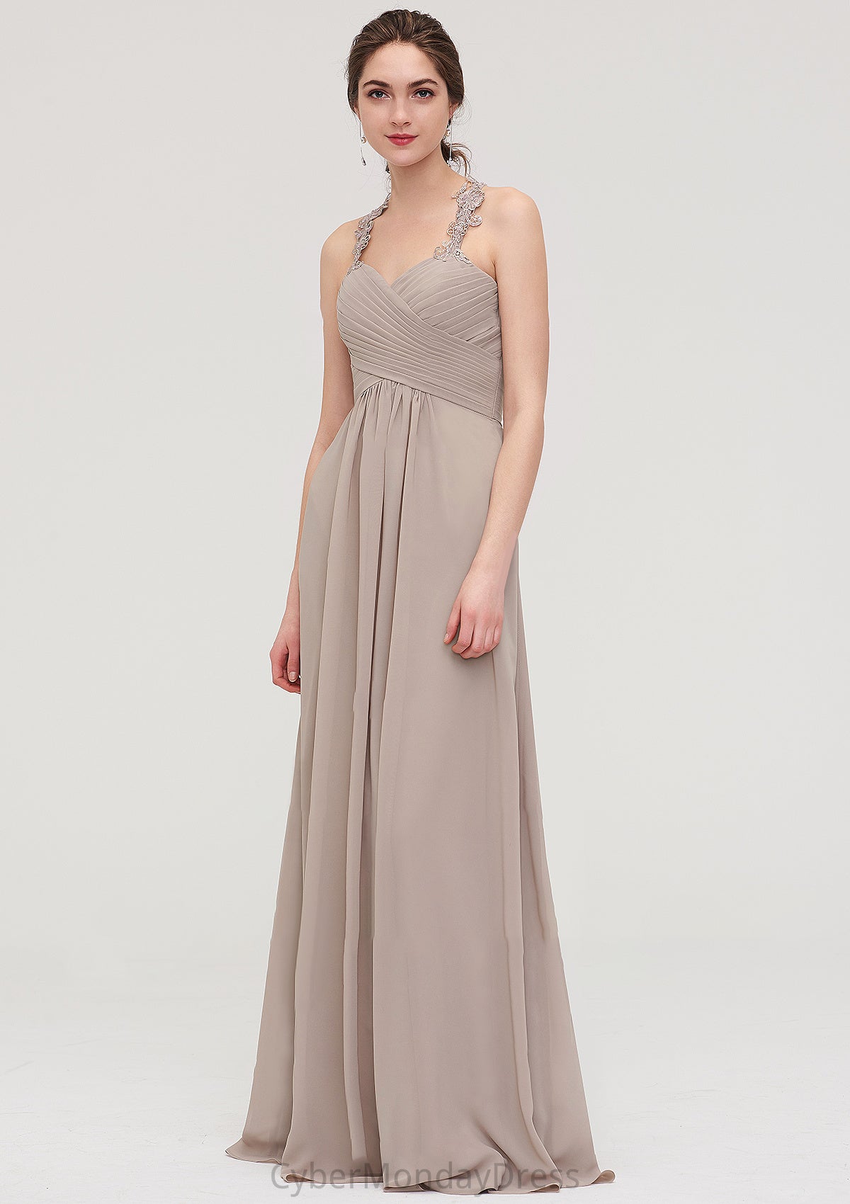 Sleeveless Sweetheart Long/Floor-Length Chiffon A-line/Princess Bridesmaid Dresses With Pleated Lace Marisa DTP0025457