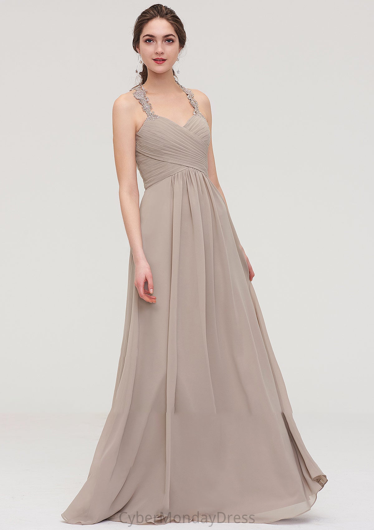 Sleeveless Sweetheart Long/Floor-Length Chiffon A-line/Princess Bridesmaid Dresses With Pleated Lace Marisa DTP0025457