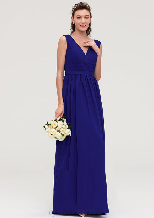 Sleeveless V Neck Chiffon A-line/Princess Long/Floor-Length Bridesmaid Dresseses With Pleated Johanna DTP0025459