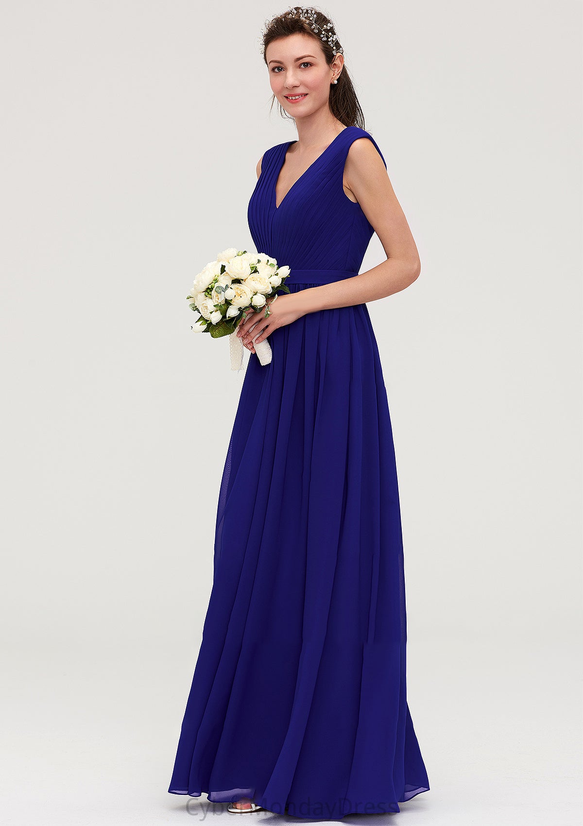 Sleeveless V Neck Chiffon A-line/Princess Long/Floor-Length Bridesmaid Dresseses With Pleated Johanna DTP0025459