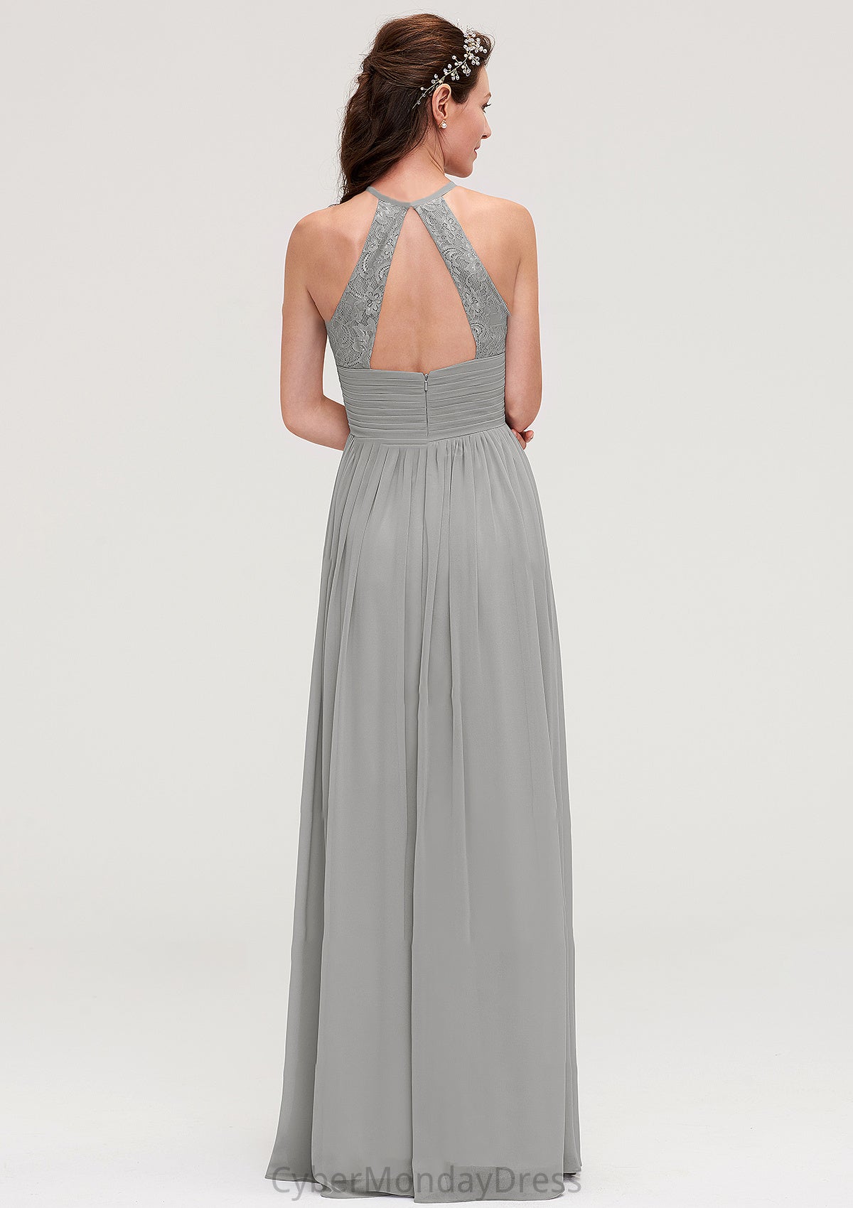 Sleeveless Scoop Neck Chiffon A-line/Princess Long/Floor-Length Bridesmaid Dresseses With Pleated Lace Lauren DTP0025460