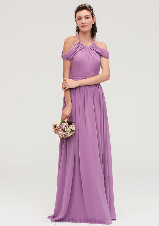 Scoop Neck Sleeveless Chiffon A-line/Princess Long/Floor-Length Bridesmaid Dresseses With Pleated Esme DTP0025461