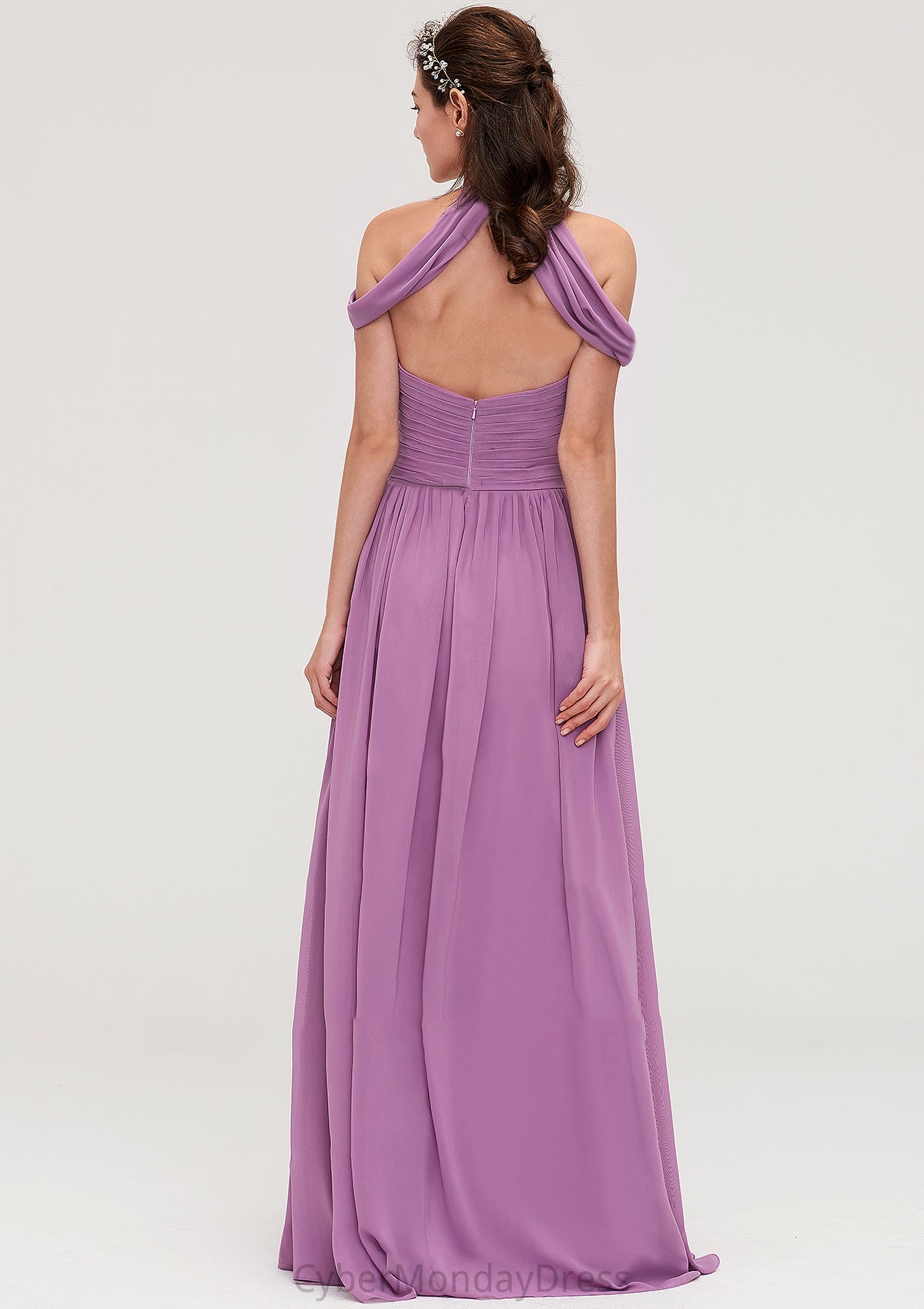 Scoop Neck Sleeveless Chiffon A-line/Princess Long/Floor-Length Bridesmaid Dresseses With Pleated Esme DTP0025461