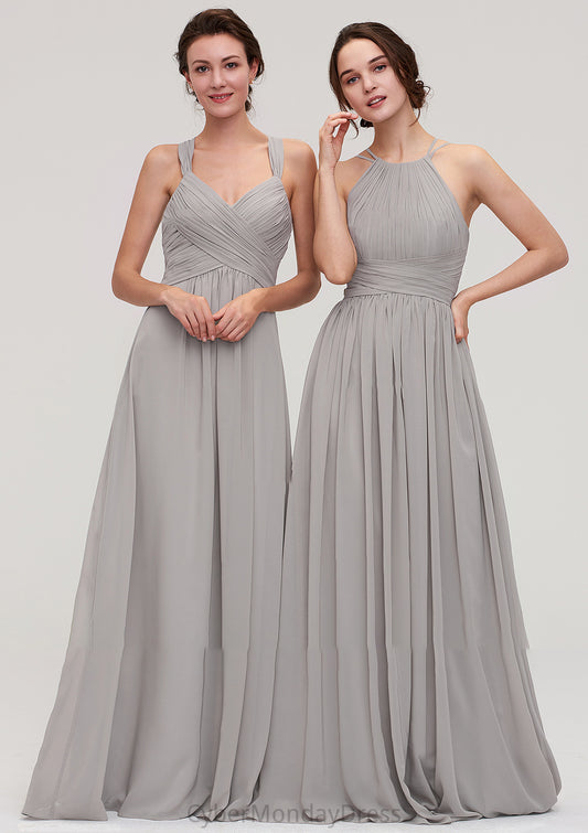 Halter Sleeveless A-line/Princess Long/Floor-Length Chiffon Bridesmaid Dresses With Pleated Natalya DTP0025462