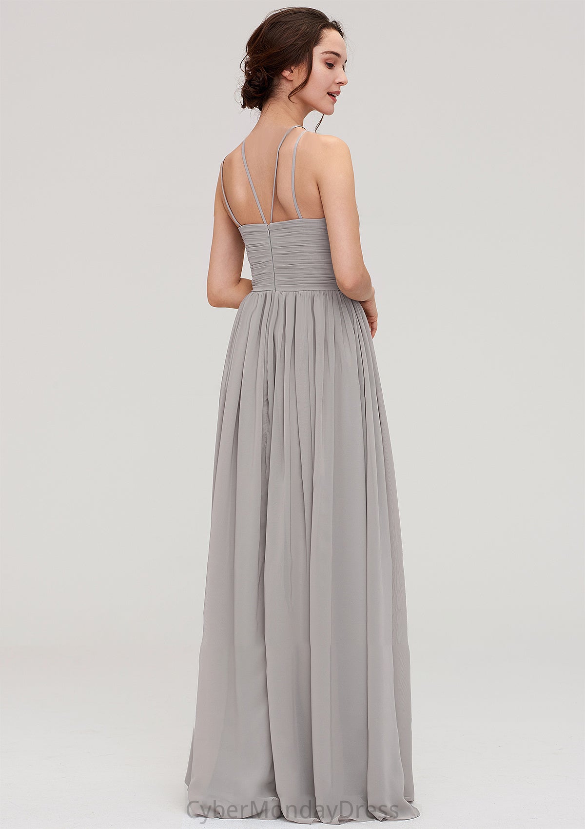 Halter Sleeveless A-line/Princess Long/Floor-Length Chiffon Bridesmaid Dresses With Pleated Natalya DTP0025462