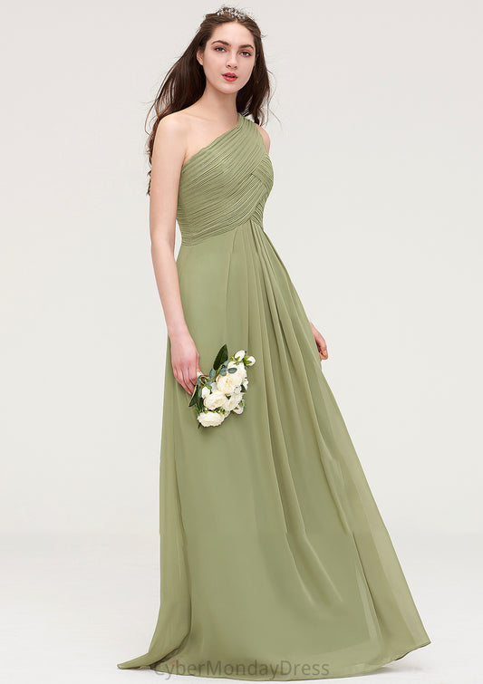 Sleeveless One-Shoulder Long/Floor-Length Chiffon A-line/Princess Bridesmaid Dresses With Pleated Olivia DTP0025463