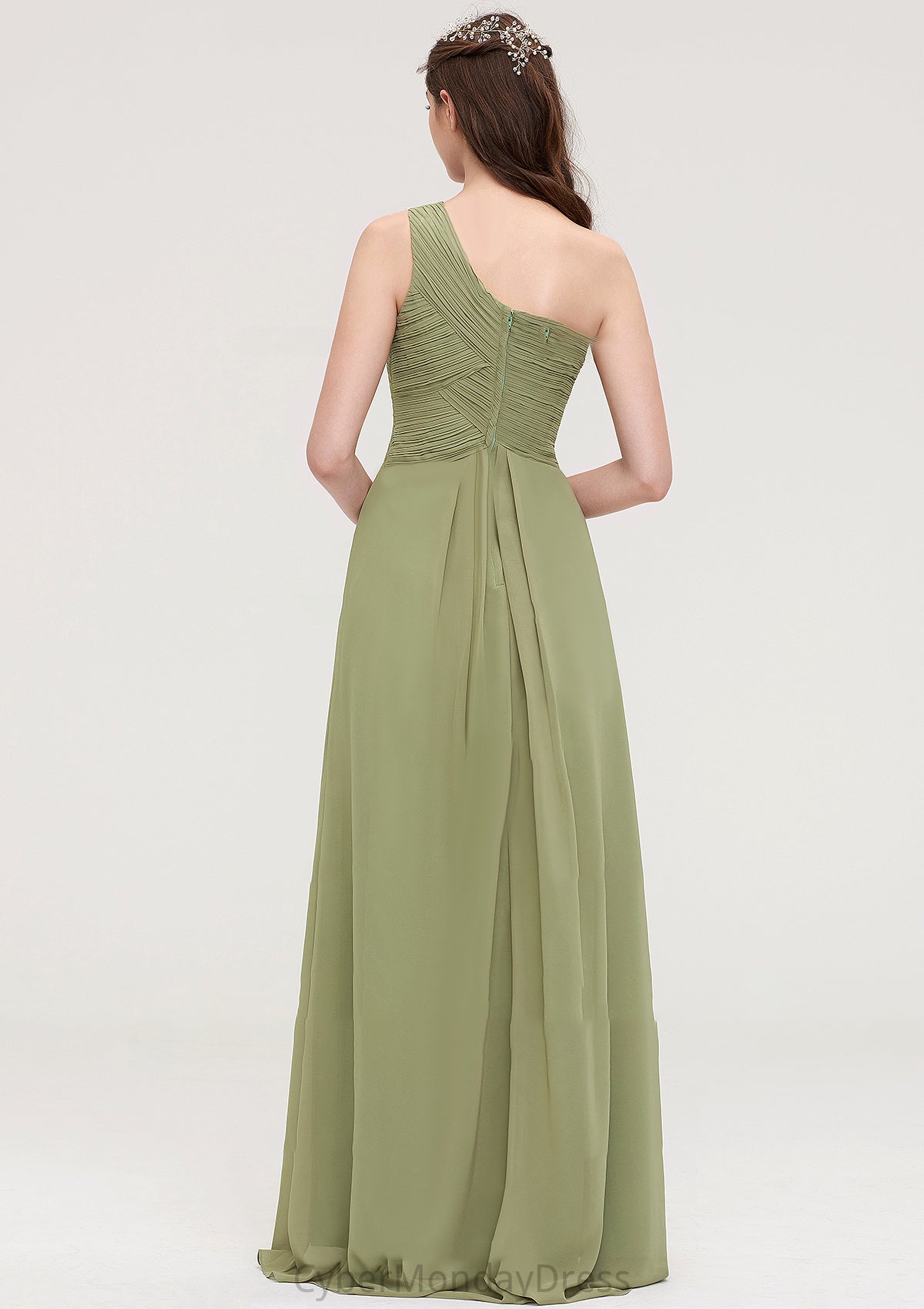 Sleeveless One-Shoulder Long/Floor-Length Chiffon A-line/Princess Bridesmaid Dresses With Pleated Olivia DTP0025463