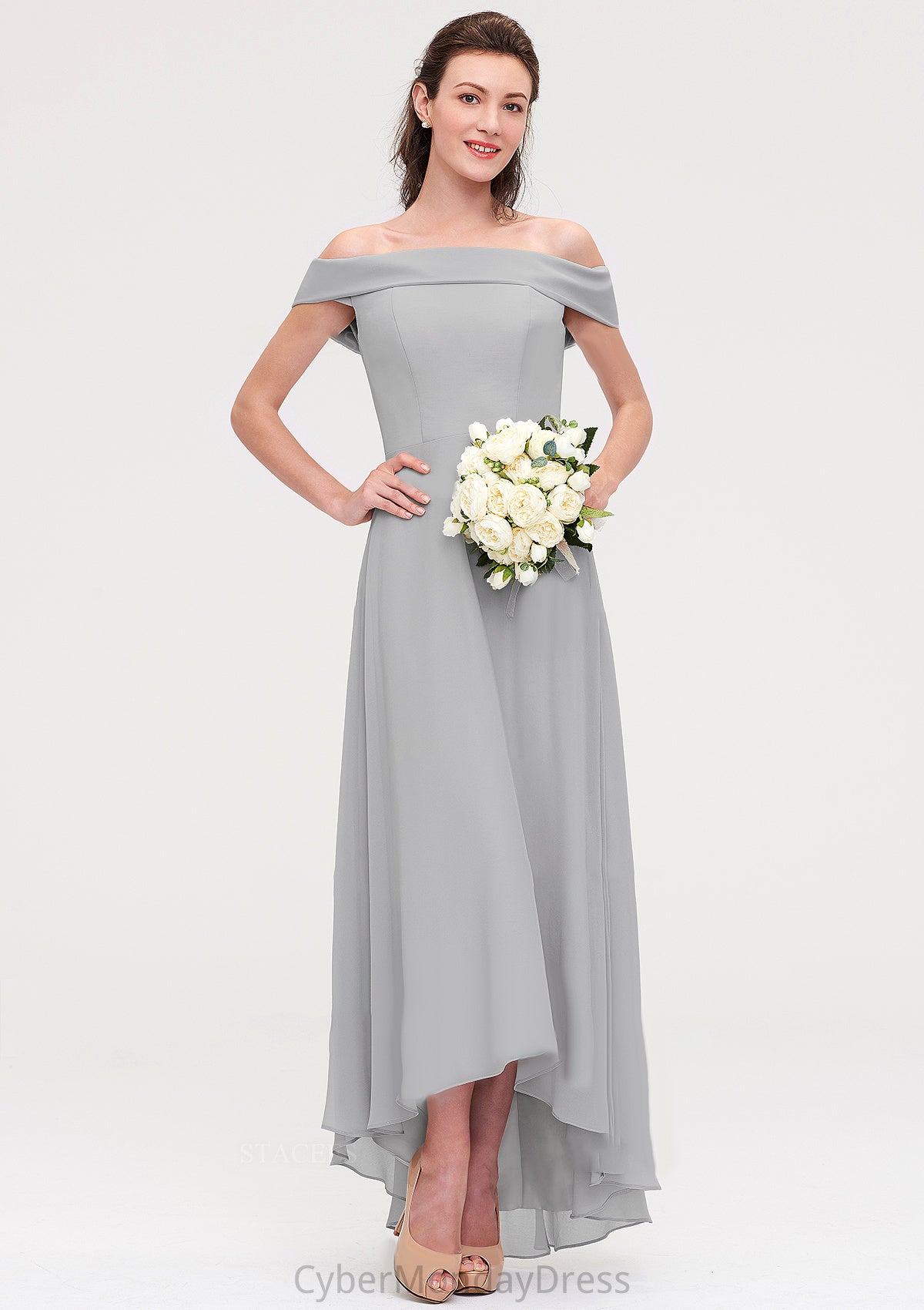 Off-the-Shoulder Sleeveless Asymmetrical Chiffon A-line/Princess Bridesmaid Dresseses Mercedes DTP0025465