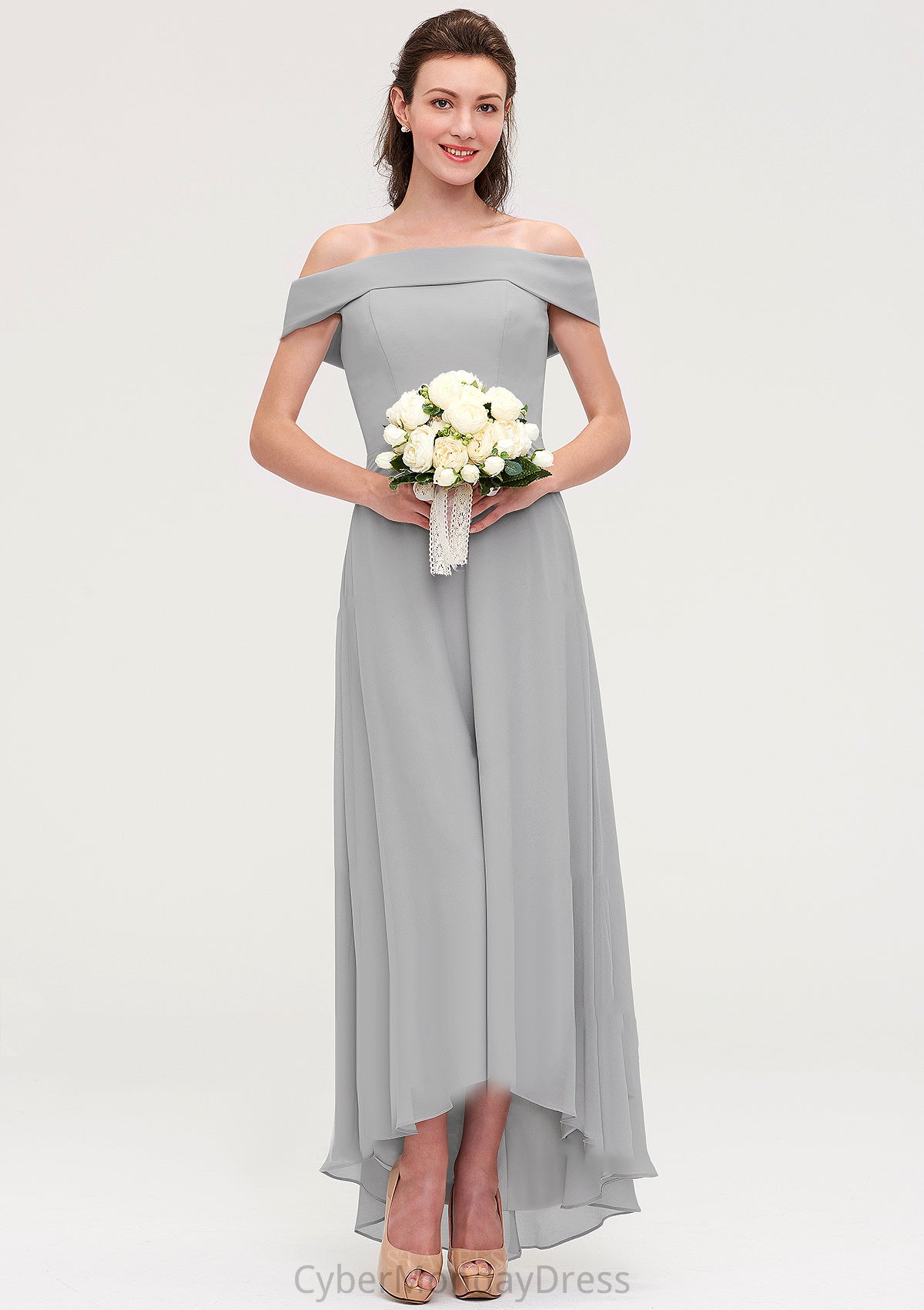 Off-the-Shoulder Sleeveless Asymmetrical Chiffon A-line/Princess Bridesmaid Dresseses Mercedes DTP0025465