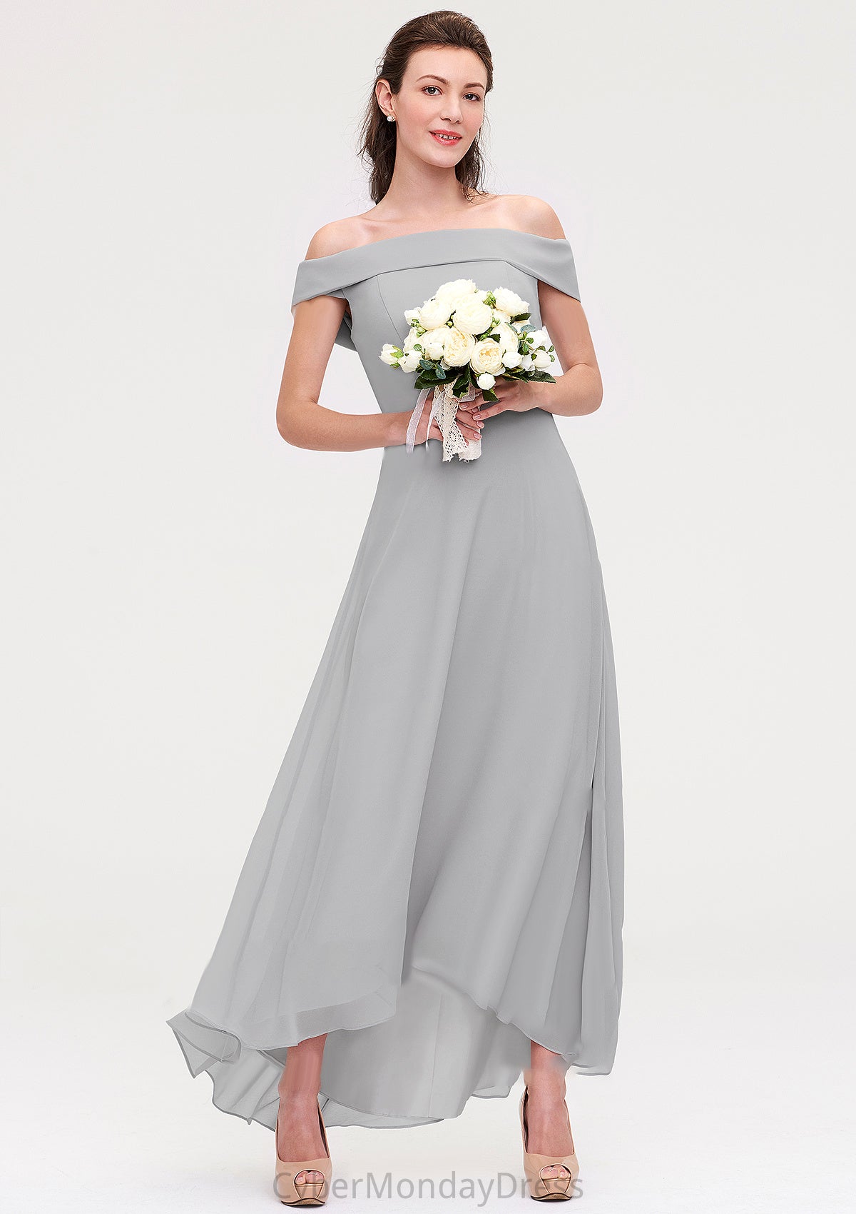 Off-the-Shoulder Sleeveless Asymmetrical Chiffon A-line/Princess Bridesmaid Dresseses Mercedes DTP0025465