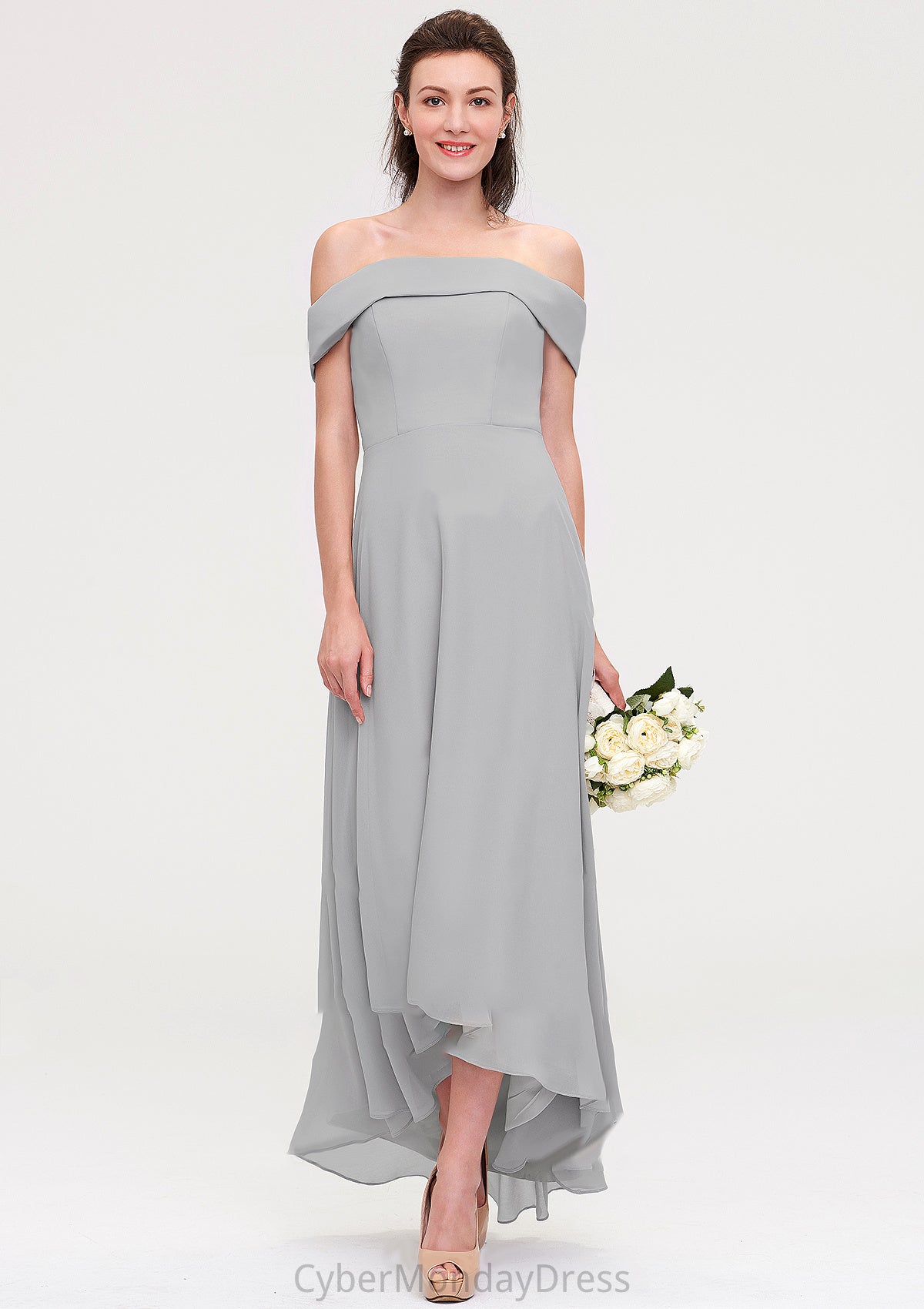 Off-the-Shoulder Sleeveless Asymmetrical Chiffon A-line/Princess Bridesmaid Dresseses Mercedes DTP0025465