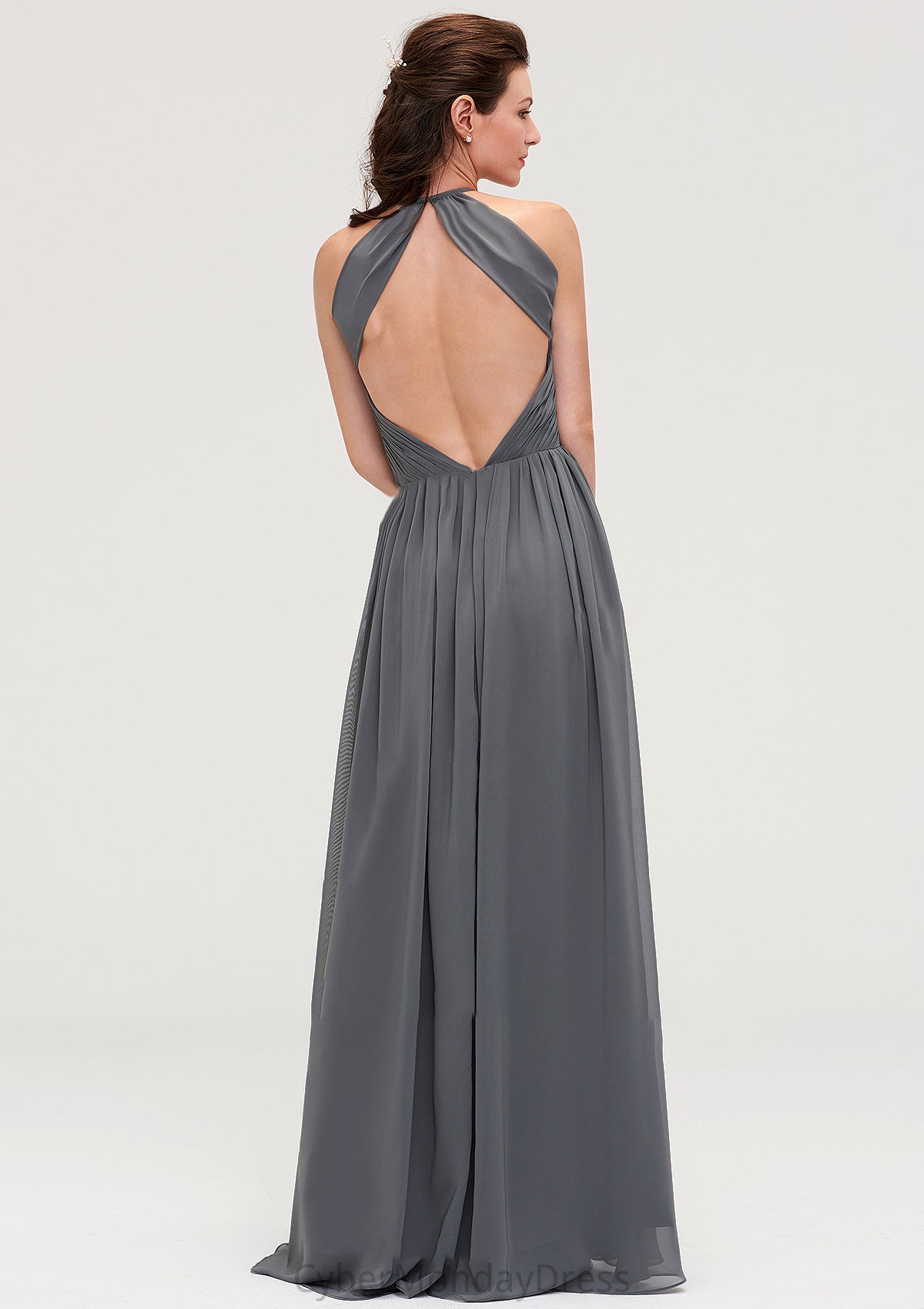 Sleeveless Halter Chiffon A-line/Princess Long/Floor-Length Bridesmaid Dresseses With Pleated Macey DTP0025466