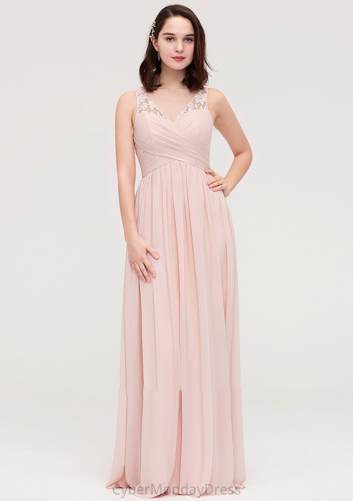 Sleeveless V Neck Long/Floor-Length Chiffon A-line/Princess Bridesmaid Dresses With Pleated Appliqued Tamara DTP0025467