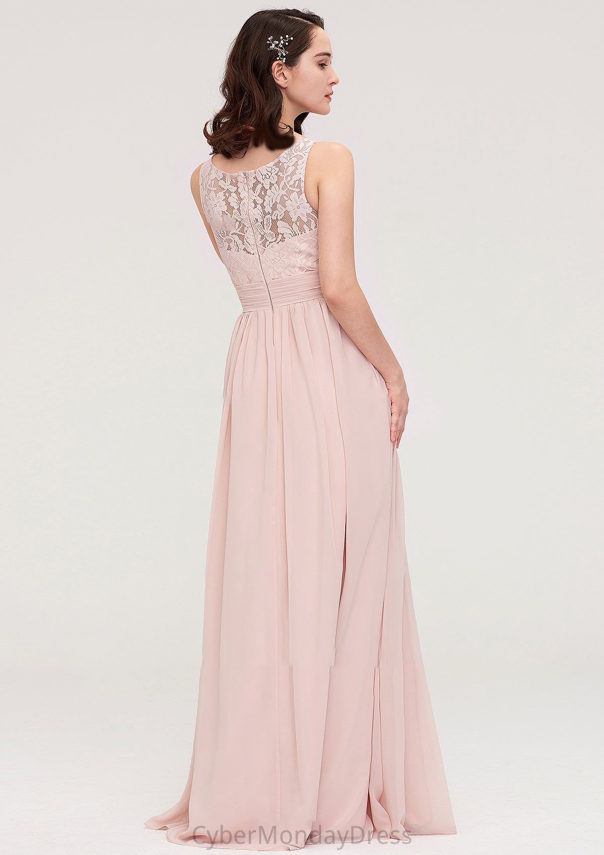 Sleeveless V Neck Long/Floor-Length Chiffon A-line/Princess Bridesmaid Dresses With Pleated Appliqued Tamara DTP0025467