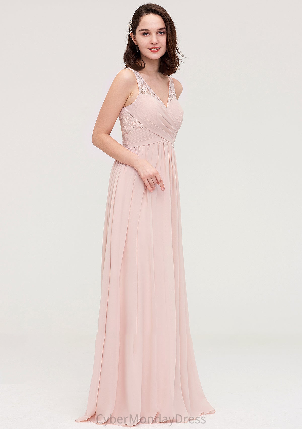 Sleeveless V Neck Long/Floor-Length Chiffon A-line/Princess Bridesmaid Dresses With Pleated Appliqued Tamara DTP0025467