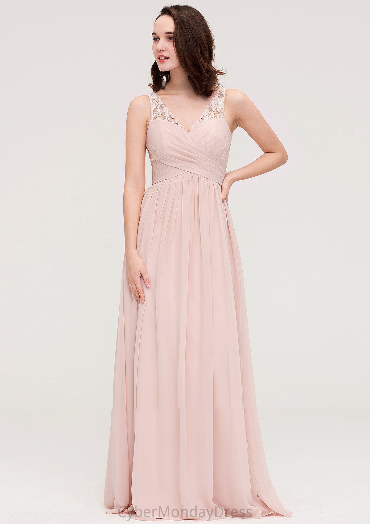 Sleeveless V Neck Long/Floor-Length Chiffon A-line/Princess Bridesmaid Dresses With Pleated Appliqued Tamara DTP0025467