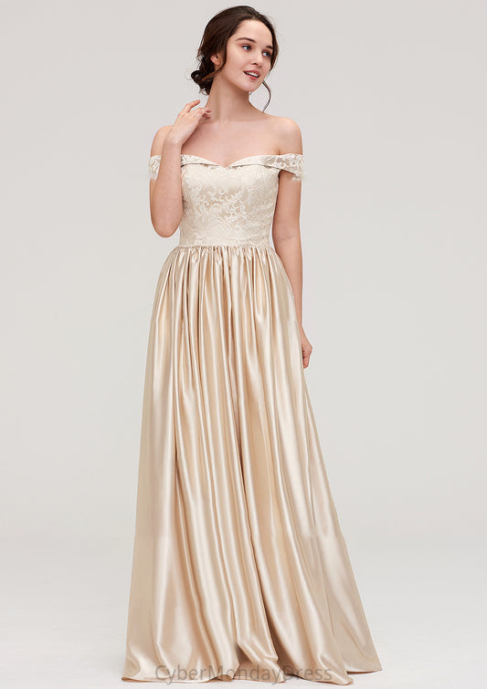 Off-the-Shoulder SleevelessA-line/Princess Charmeuse  Long/Floor-Length Bridesmaid Dresses With Appliqued Phoenix DTP0025469