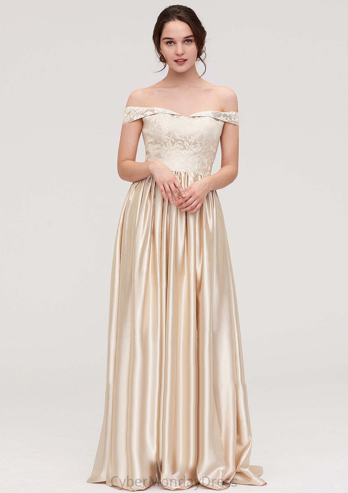 Off-the-Shoulder SleevelessA-line/Princess Charmeuse  Long/Floor-Length Bridesmaid Dresses With Appliqued Phoenix DTP0025469