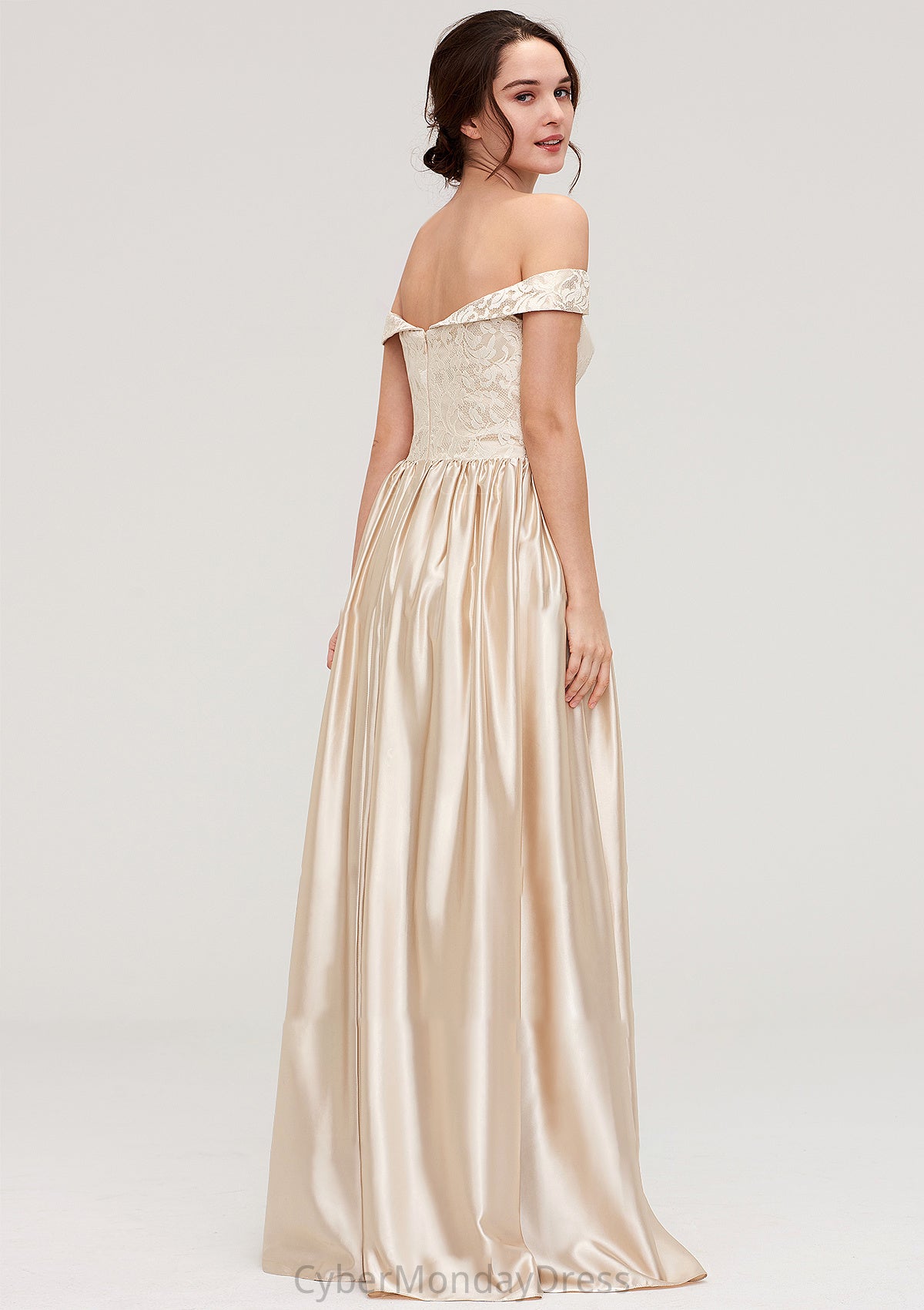 Off-the-Shoulder SleevelessA-line/Princess Charmeuse  Long/Floor-Length Bridesmaid Dresses With Appliqued Phoenix DTP0025469