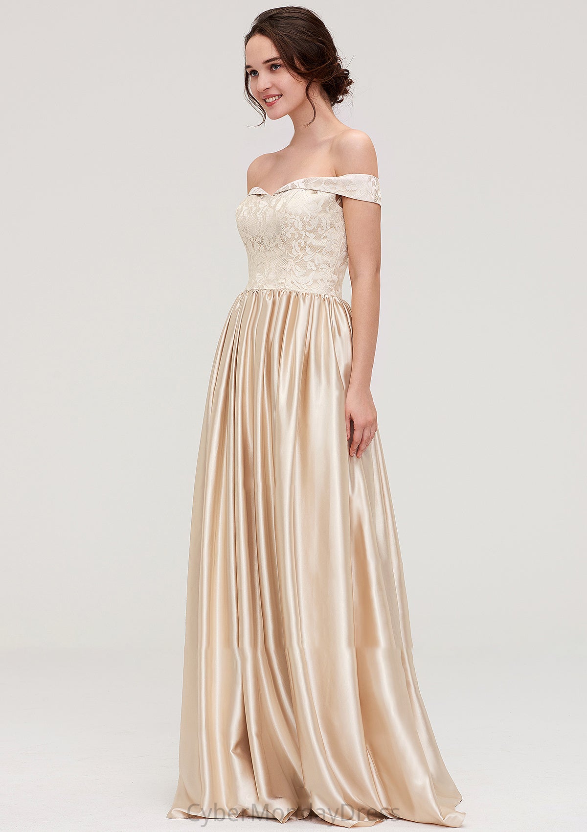 Off-the-Shoulder SleevelessA-line/Princess Charmeuse  Long/Floor-Length Bridesmaid Dresses With Appliqued Phoenix DTP0025469