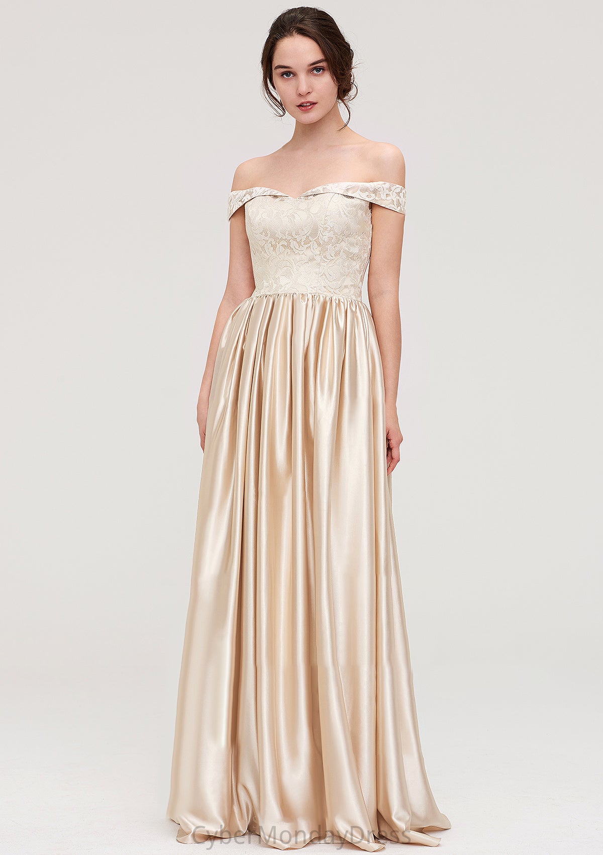 Off-the-Shoulder SleevelessA-line/Princess Charmeuse  Long/Floor-Length Bridesmaid Dresses With Appliqued Phoenix DTP0025469