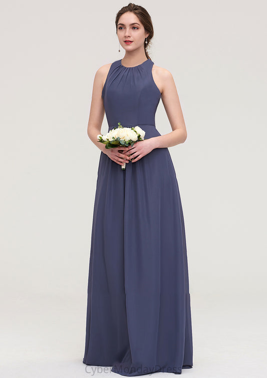 Sleeveless Scoop Neck ong/Floor-Length Chiffon A-line/Princess LStormy Bridesmaid Dresses With Pleated Kenley DTP0025470