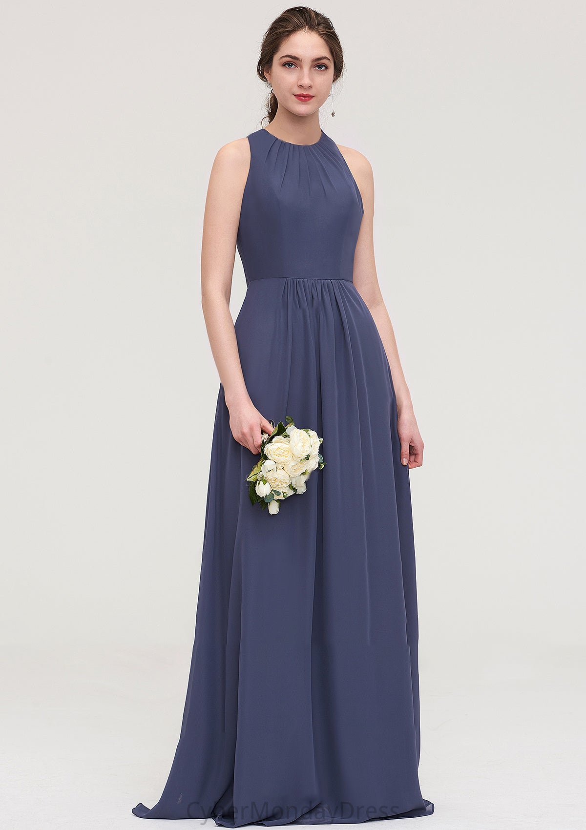 Sleeveless Scoop Neck ong/Floor-Length Chiffon A-line/Princess LStormy Bridesmaid Dresses With Pleated Kenley DTP0025470