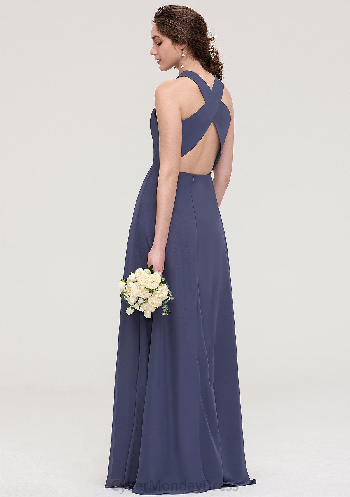 Sleeveless Scoop Neck ong/Floor-Length Chiffon A-line/Princess LStormy Bridesmaid Dresses With Pleated Kenley DTP0025470