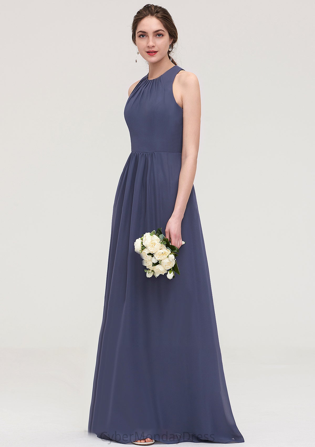 Sleeveless Scoop Neck ong/Floor-Length Chiffon A-line/Princess LStormy Bridesmaid Dresses With Pleated Kenley DTP0025470