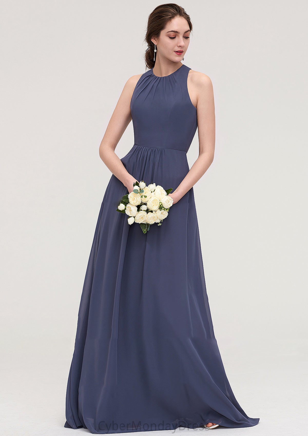 Sleeveless Scoop Neck ong/Floor-Length Chiffon A-line/Princess LStormy Bridesmaid Dresses With Pleated Kenley DTP0025470