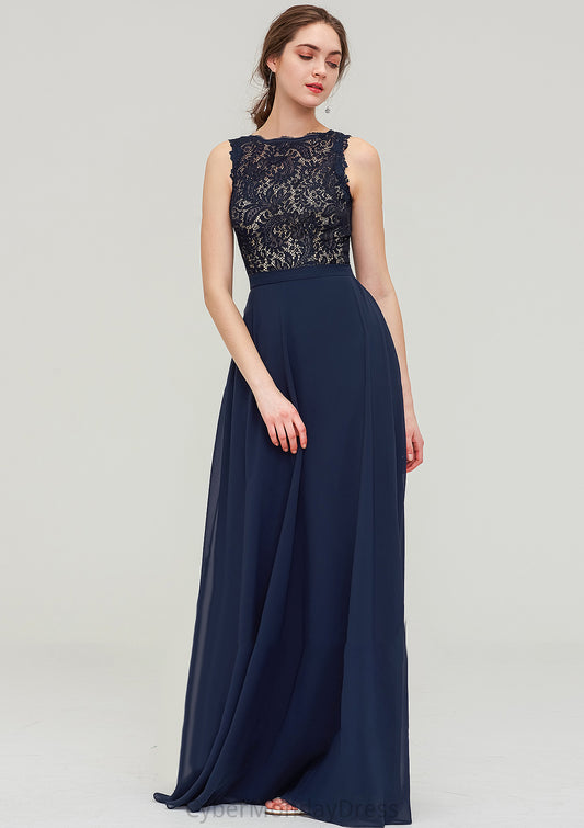 Sleeveless Bateau Long/Floor-Length  Chiffon A-line/Princess Bridesmaid Dresses With Sashes Lace Izabelle DTP0025471