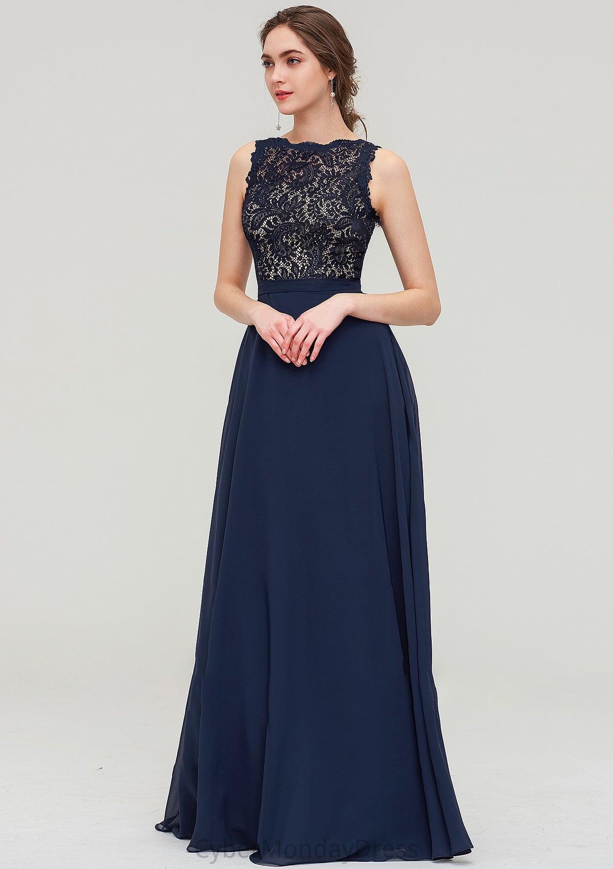 Sleeveless Bateau Long/Floor-Length  Chiffon A-line/Princess Bridesmaid Dresses With Sashes Lace Izabelle DTP0025471