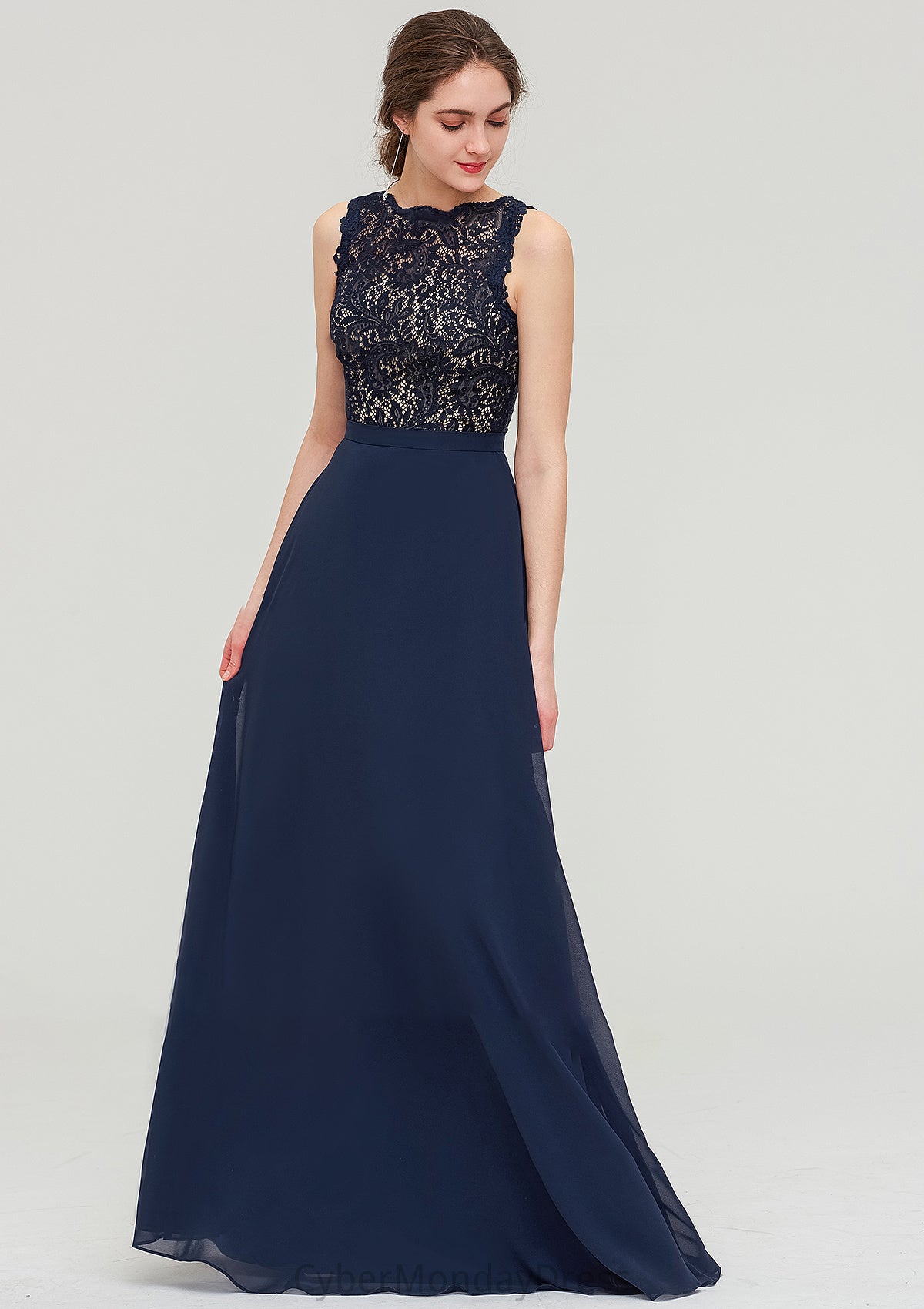 Sleeveless Bateau Long/Floor-Length  Chiffon A-line/Princess Bridesmaid Dresses With Sashes Lace Izabelle DTP0025471