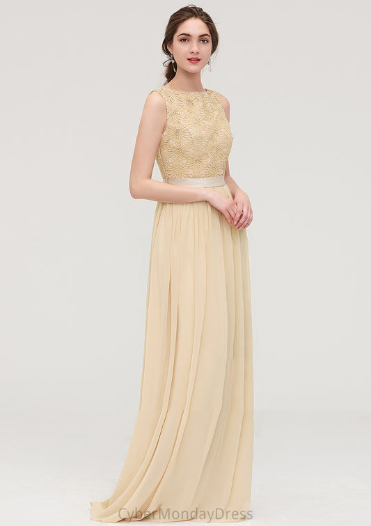 Bateau Sleeveless A-line/Princess Chiffon Long/Floor-Length Bridesmaid Dresses With Sashes Lace Chasity DTP0025472