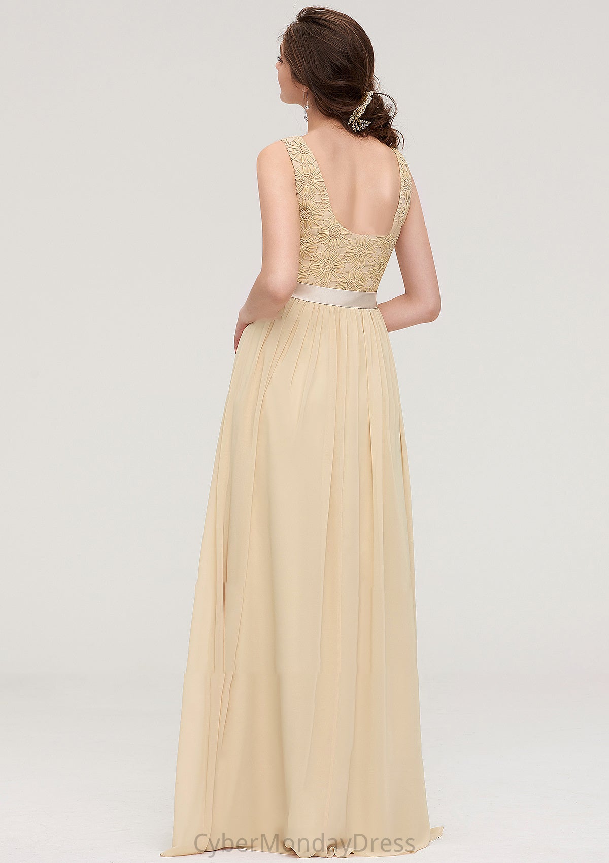 Bateau Sleeveless A-line/Princess Chiffon Long/Floor-Length Bridesmaid Dresses With Sashes Lace Chasity DTP0025472