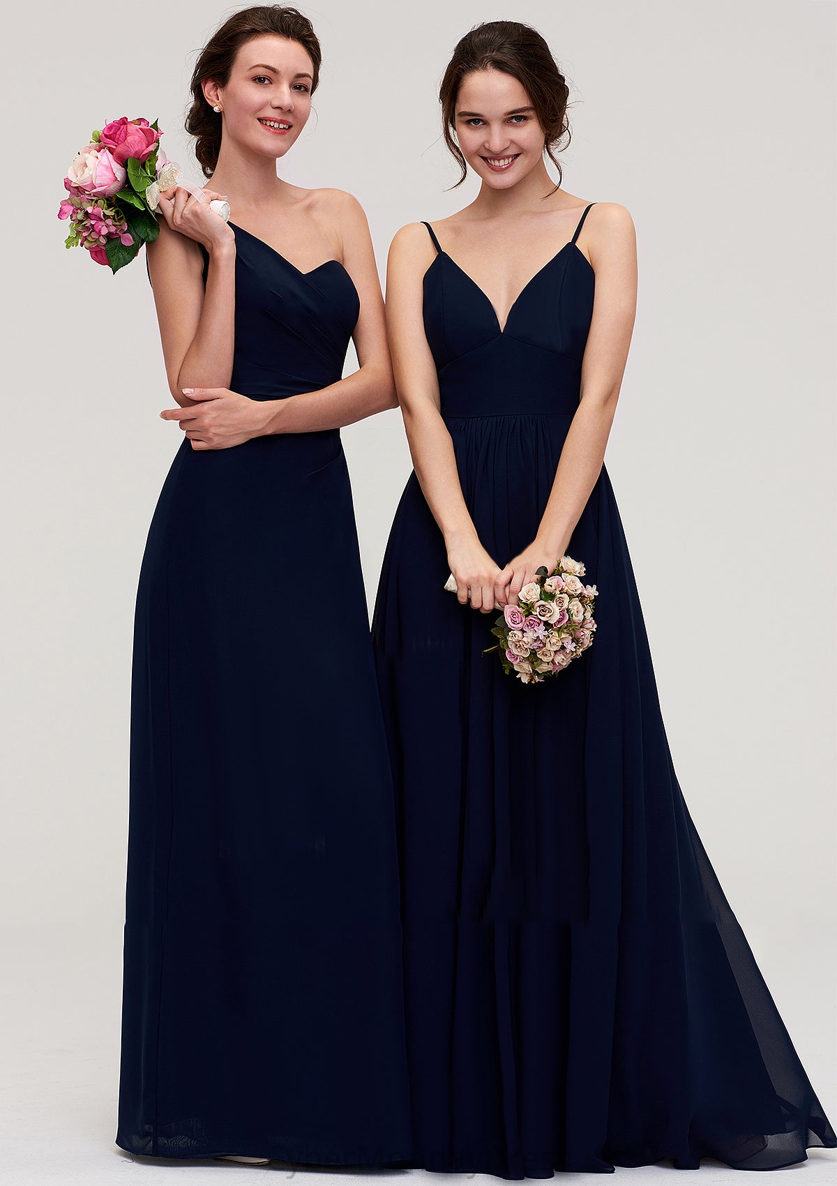 Sleeveless One-Shoulder A-line/Princess Chiffon Long/Floor-Length Bridesmaid Dresses With Pleated Nicole DTP0025475