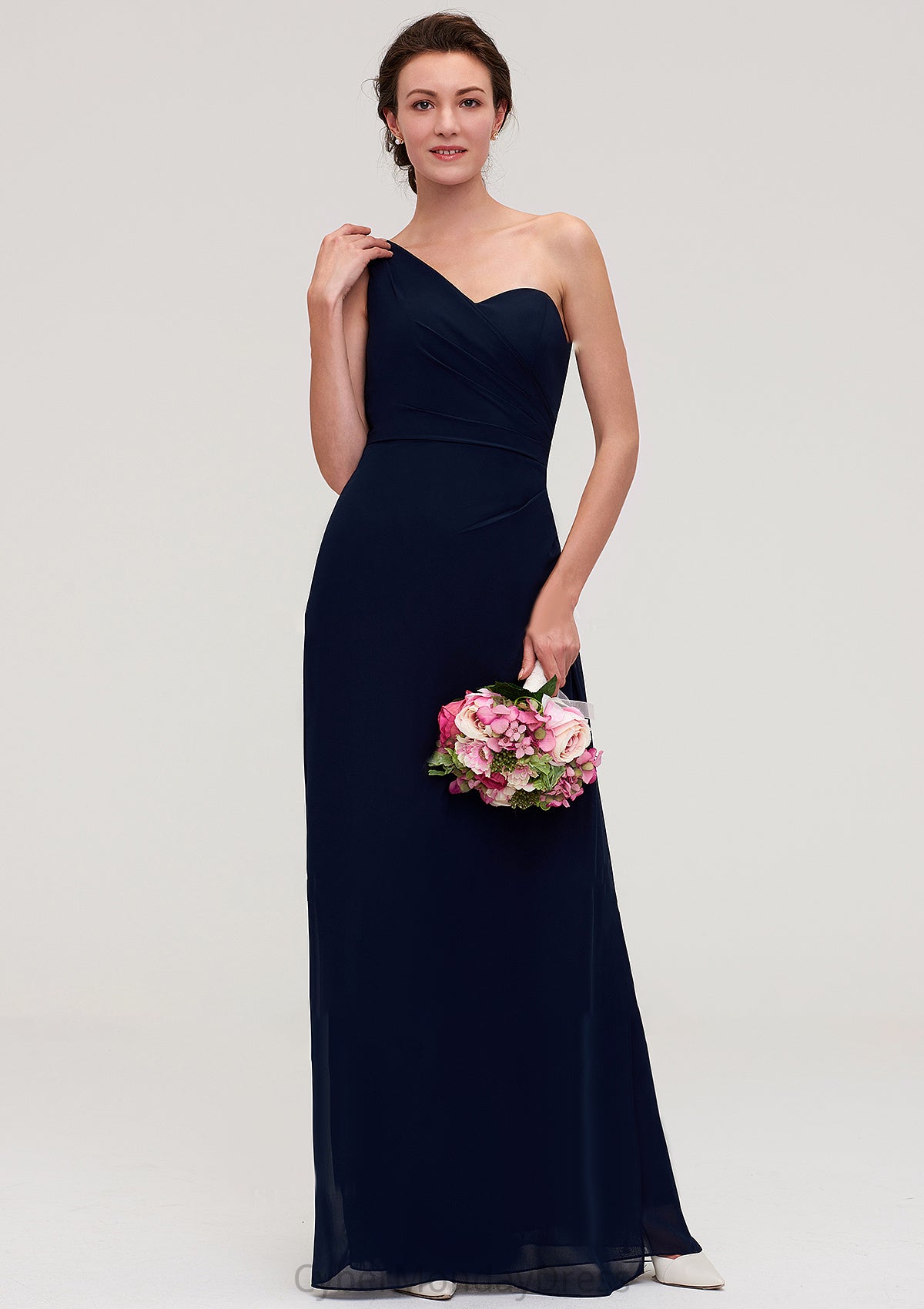 Sleeveless One-Shoulder A-line/Princess Chiffon Long/Floor-Length Bridesmaid Dresses With Pleated Nicole DTP0025475