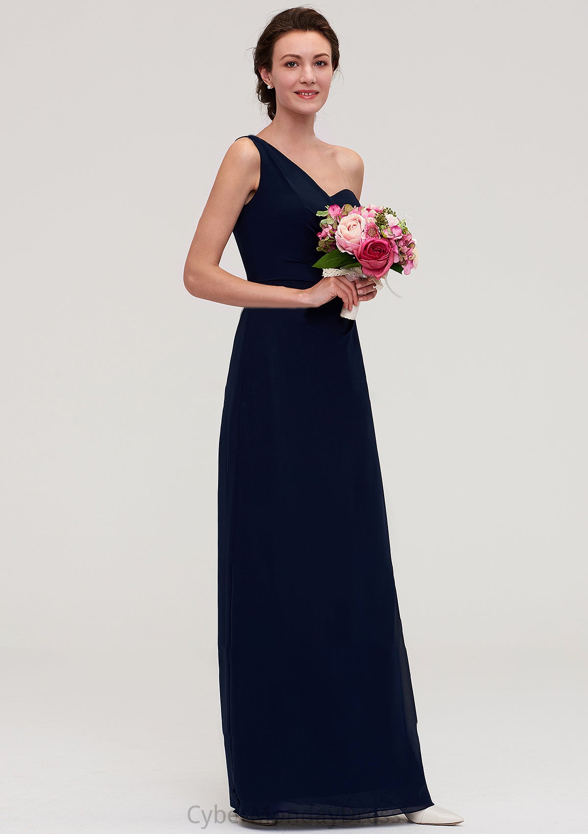 Sleeveless One-Shoulder A-line/Princess Chiffon Long/Floor-Length Bridesmaid Dresses With Pleated Nicole DTP0025475