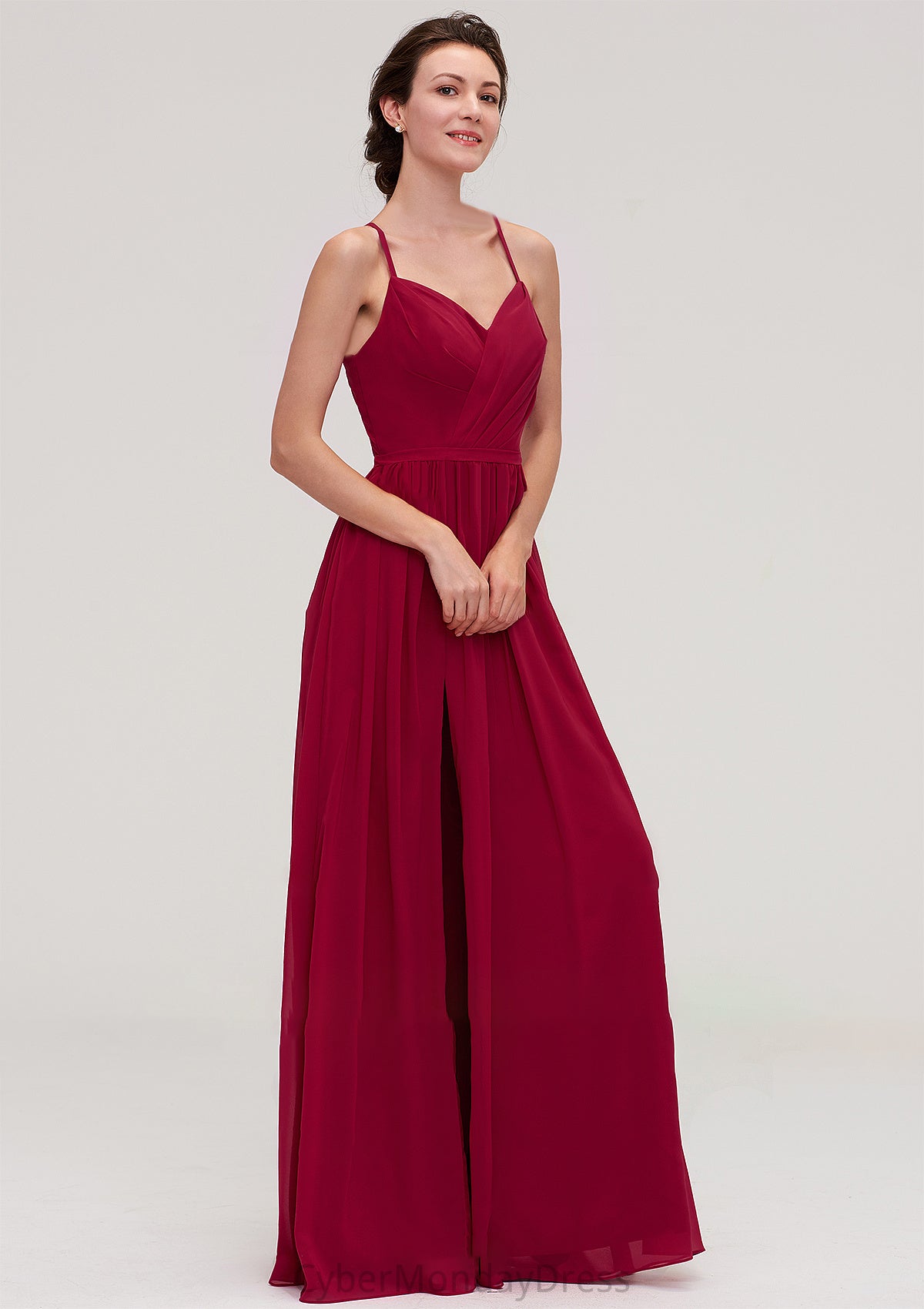 Sleeveless Sweetheart Long/Floor-Length Chiffon A-line/Princess Bridesmaid Dresseses With Split Pleated Julia DTP0025477