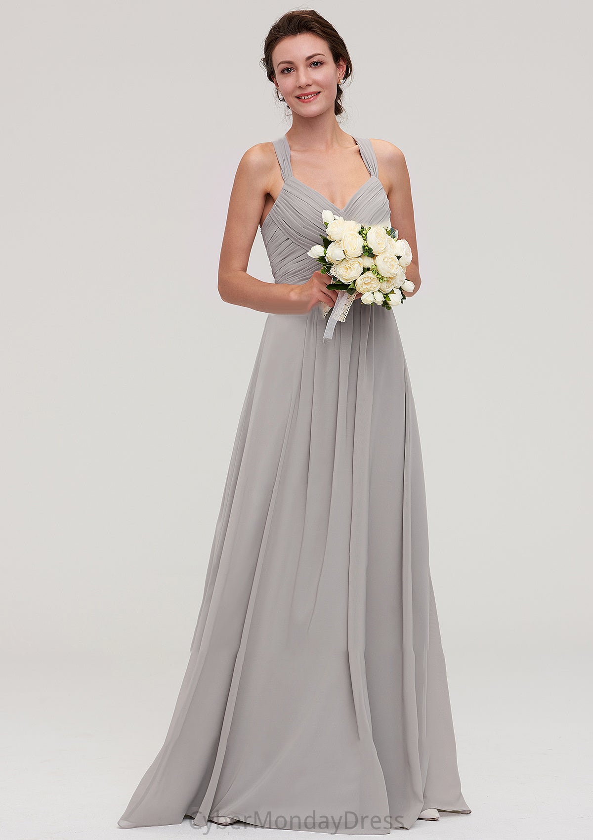 Sleeveless Sweetheart Long/Floor-Length Chiffon A-line/Princess Bridesmaid Dresseses With Pleated Beading Precious DTP0025478