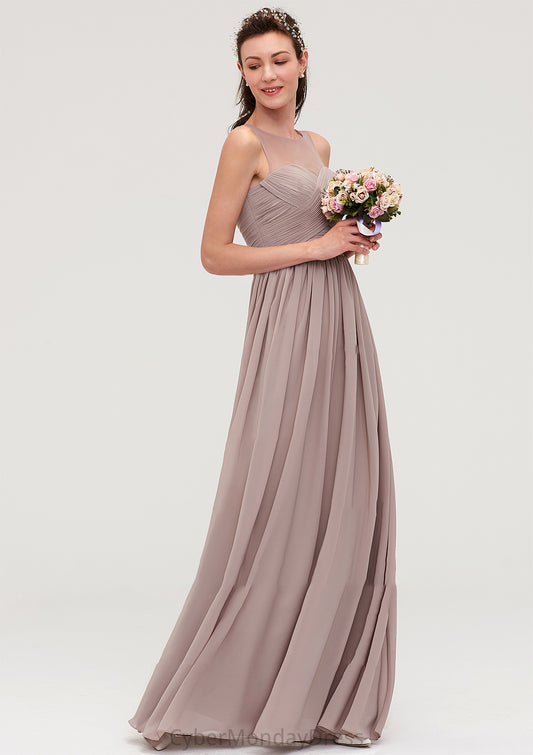 Sleeveless A-line/Princess Chiffon Long/Floor-Length Bridesmaid Dresseses With Pleated Olga DTP0025479