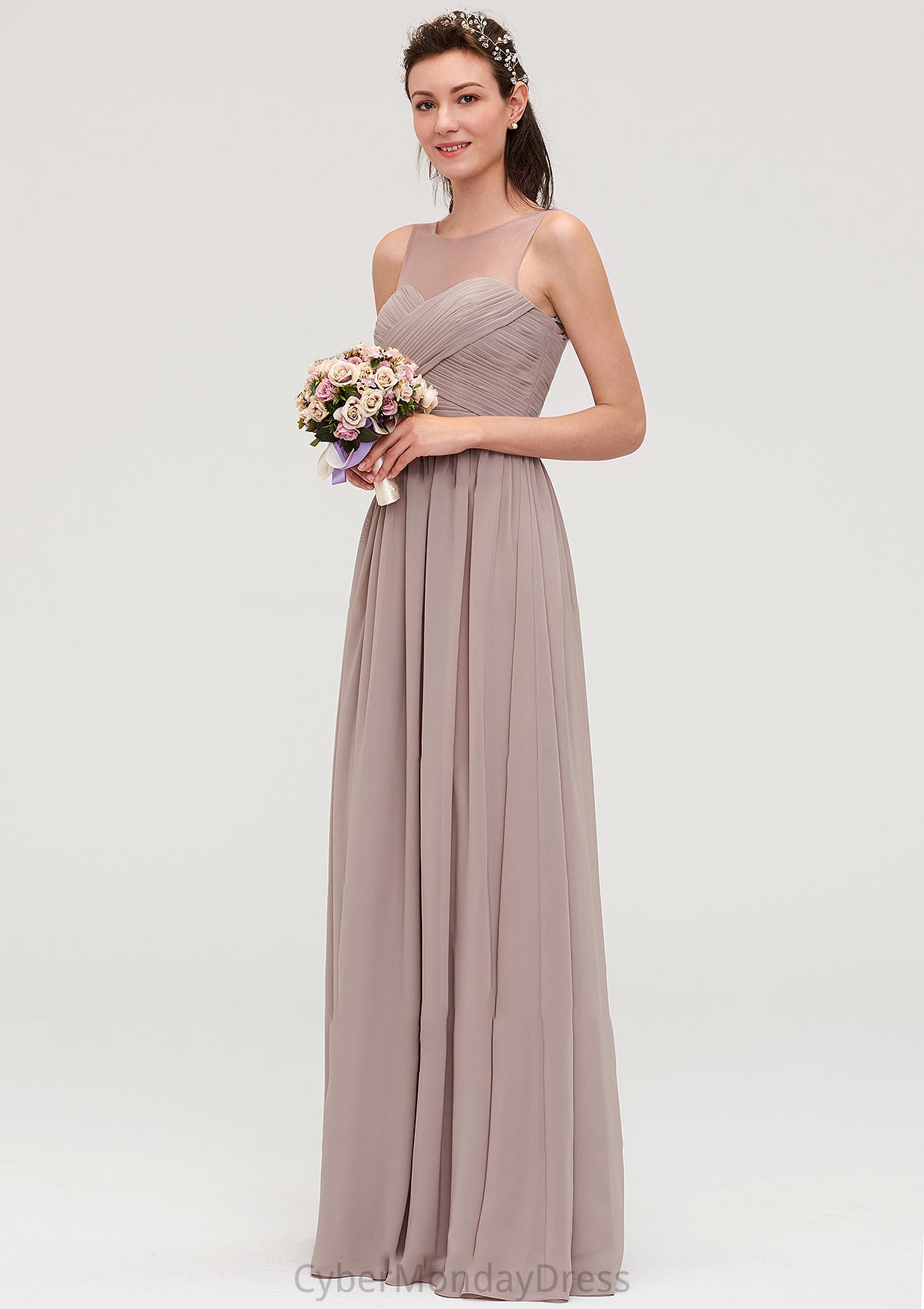 Sleeveless A-line/Princess Chiffon Long/Floor-Length Bridesmaid Dresseses With Pleated Olga DTP0025479